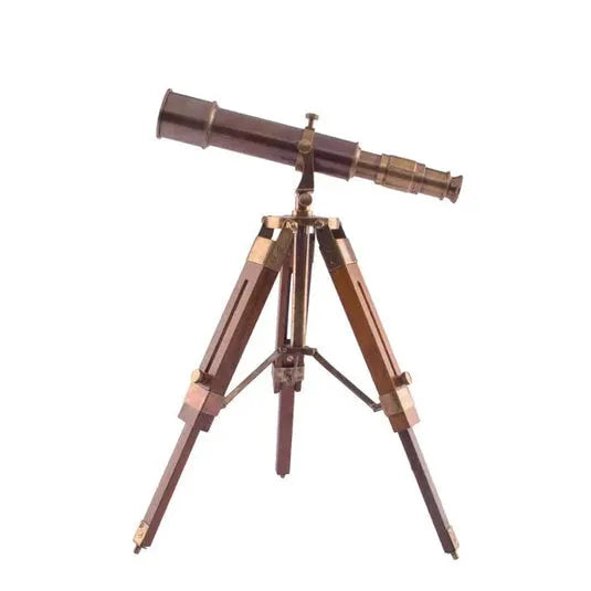 Nautical Brass 39 Inch Telescope With Wooden Tripod Stand Antique