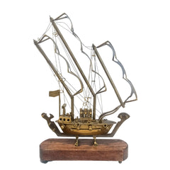 Brass Ship With Wooden Stand Showpiece SPBS01