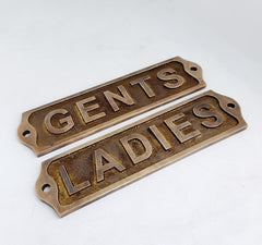Set Of 2-Ladies+Gents Brass Plaques LGBP76