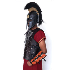 Leather Full Body Armor Suit with Greek Metal Helmet LFBA08