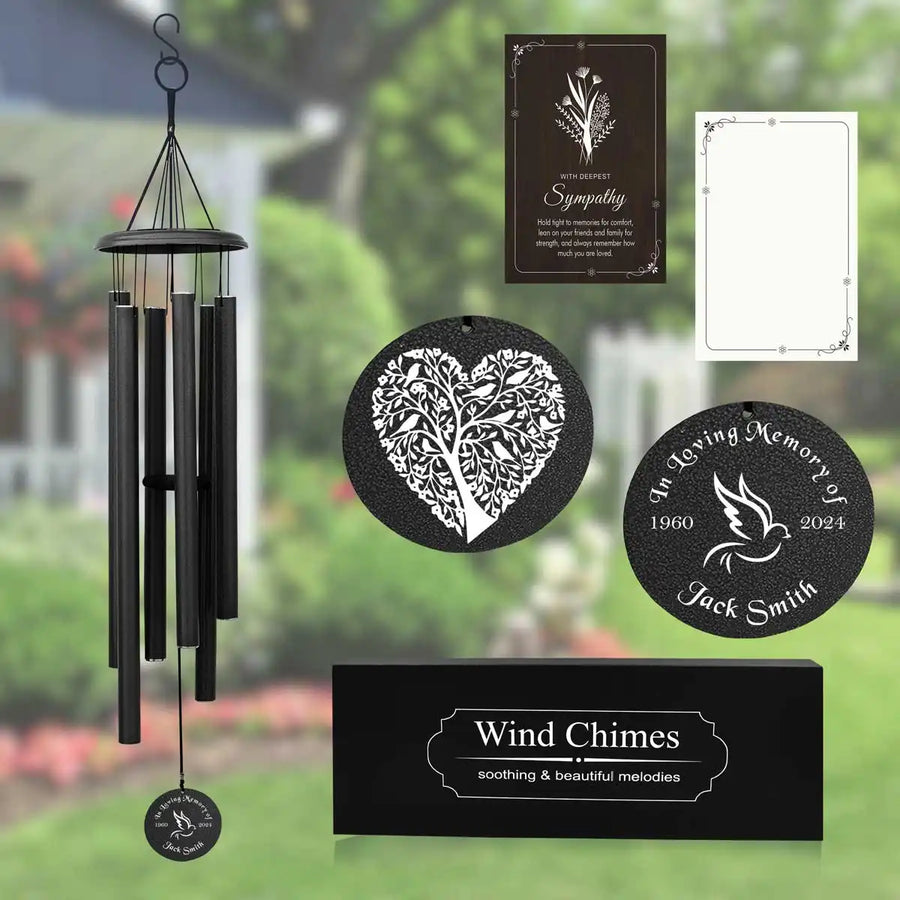 Personalized memorial wind chime with engraved sympathy message