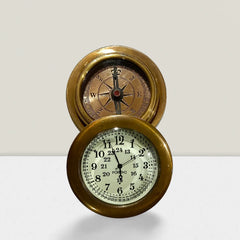 Brass Compass Cum Table Clock With Custom Engraving BCTC17