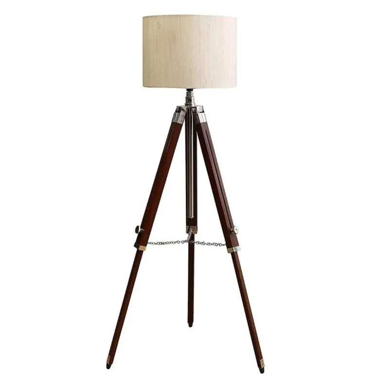 Vintage Tripod Wooden Floor Standing Lamp