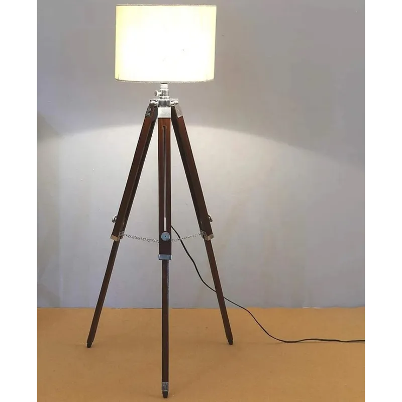 Vintage Tripod Wooden Floor Standing Lamp