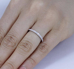 925 Sterling Silver Round Cut Square Halo Stack-able Half Eternity Wedding Band CZ Engagement Ring Bridal Rings Set