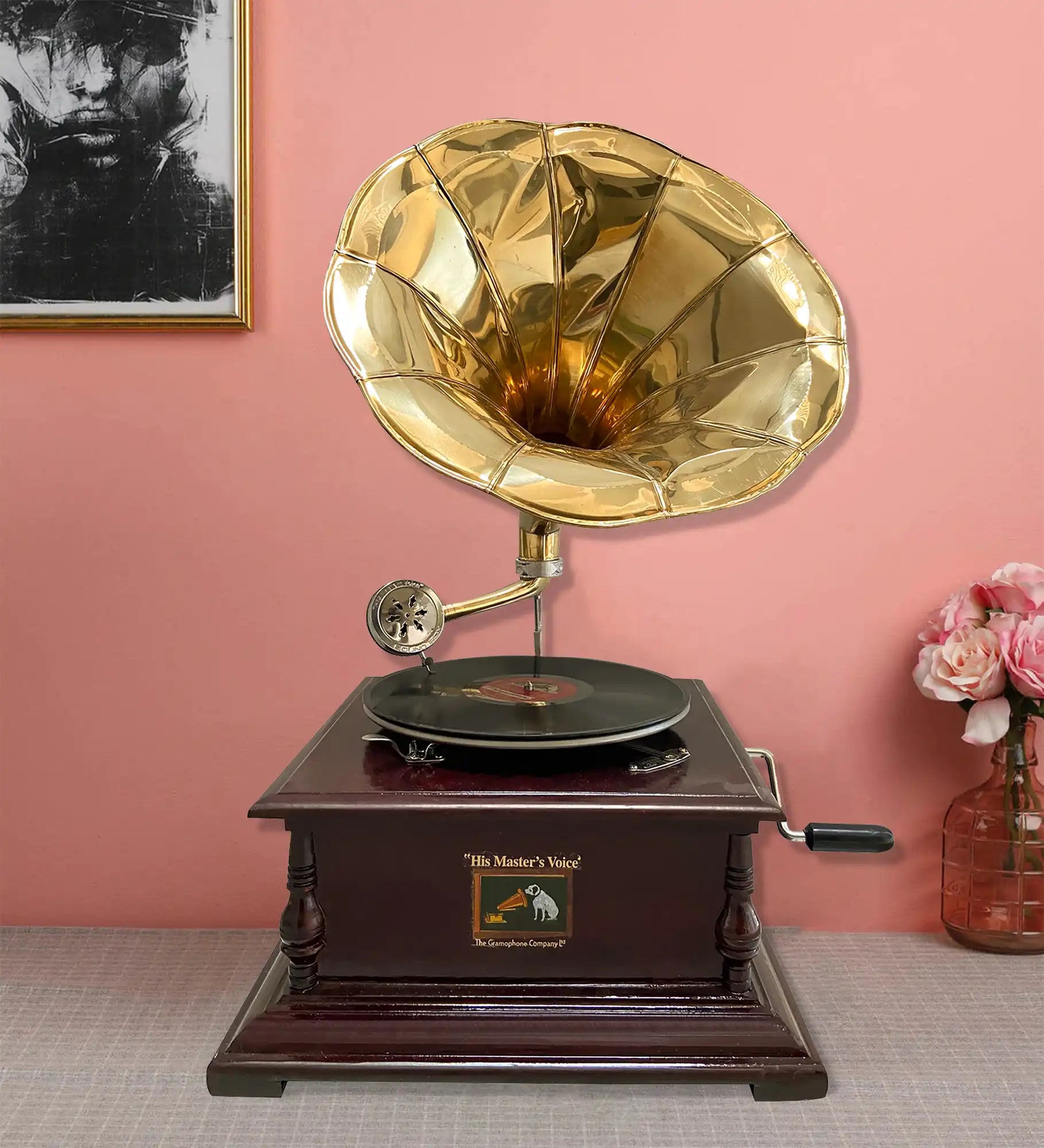 Antique Gramophone, Fully Functional Working Phonograpf, win-up record player, handcrafted, Vintage, Beautiful Gramophone
