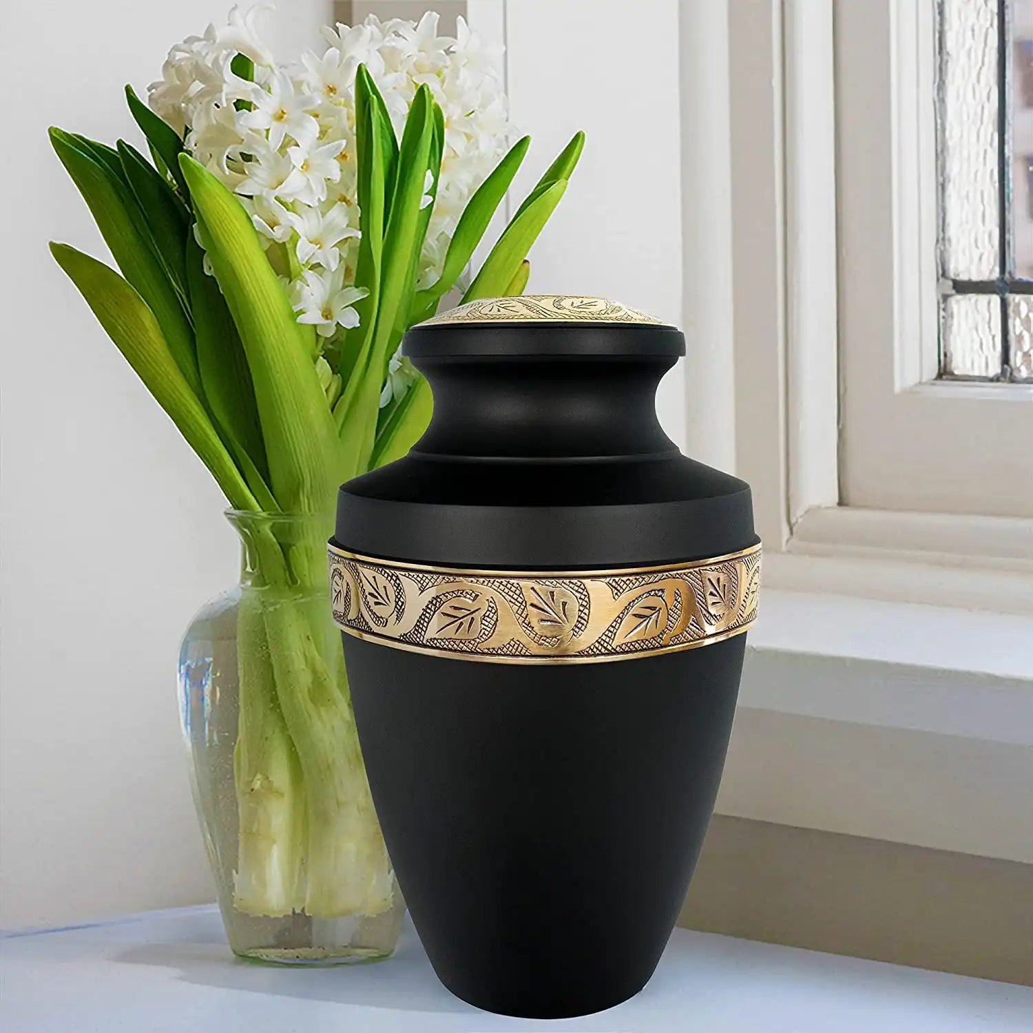 Black Urns for Ashes - Handcrafted Cremation Urn, Large Burial Urns for Ashes Adult Male - Urns for Human Ashes Adult Female, Funeral Decorative Urns - Black Urn, Up to 200 LBS
