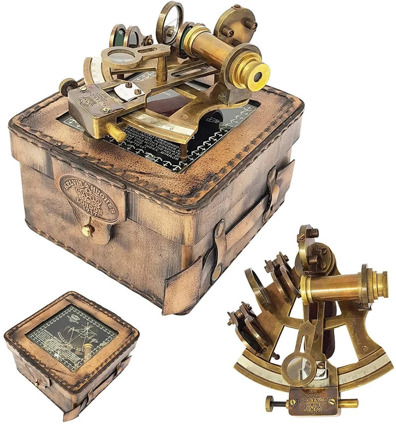 Premium 3-inch Antique Brass Sextant with Leather Case