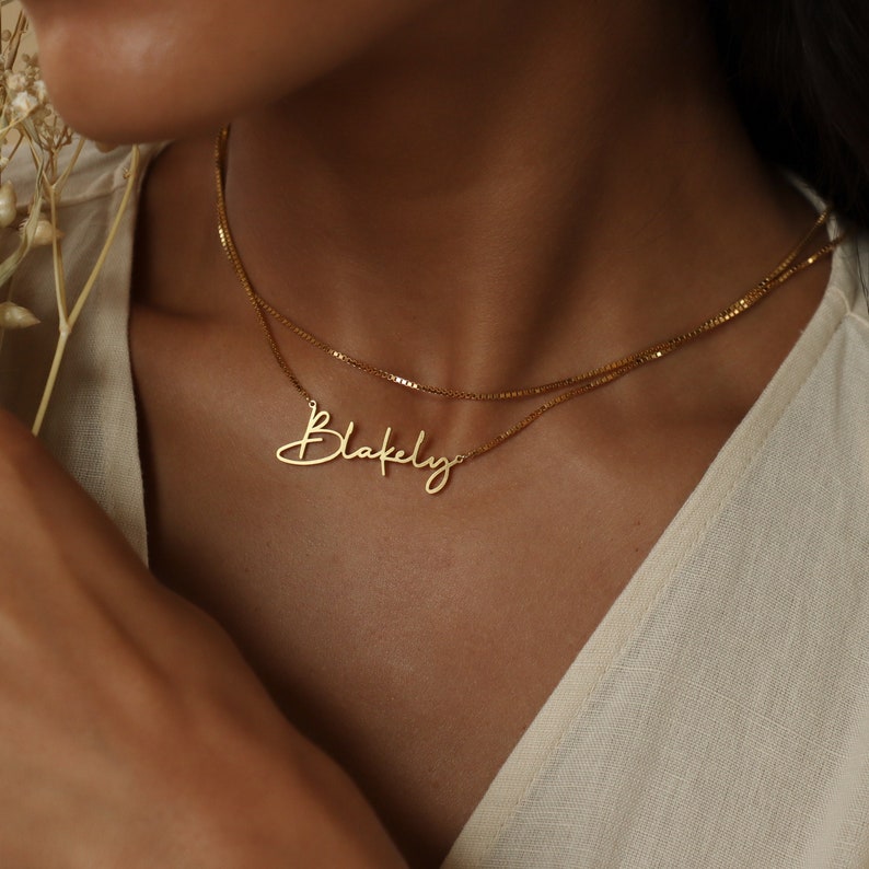 Personalized Name Necklace by Porthomall • Gold Name Necklace with Box Chain • Perfect Gift for Her • Personalized Gift
