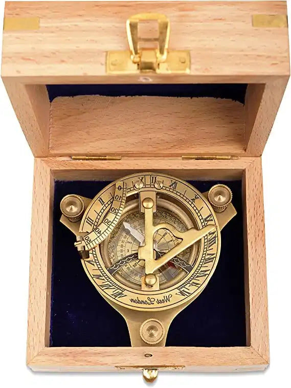 Sundial Compass with for Your Adventures Engraved Natural Wooden Box - Adventure Compass