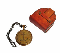 Antique Brass Pocket Watch With Chain or leather case