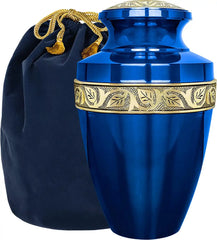 Blue Urns for Ashes - Handcrafted Cremation Urn, Large Burial Urns for Ashes Adult Male - Urns for Human Ashes Adult Female, Funeral Decorative Urns - Up to 200 LBS