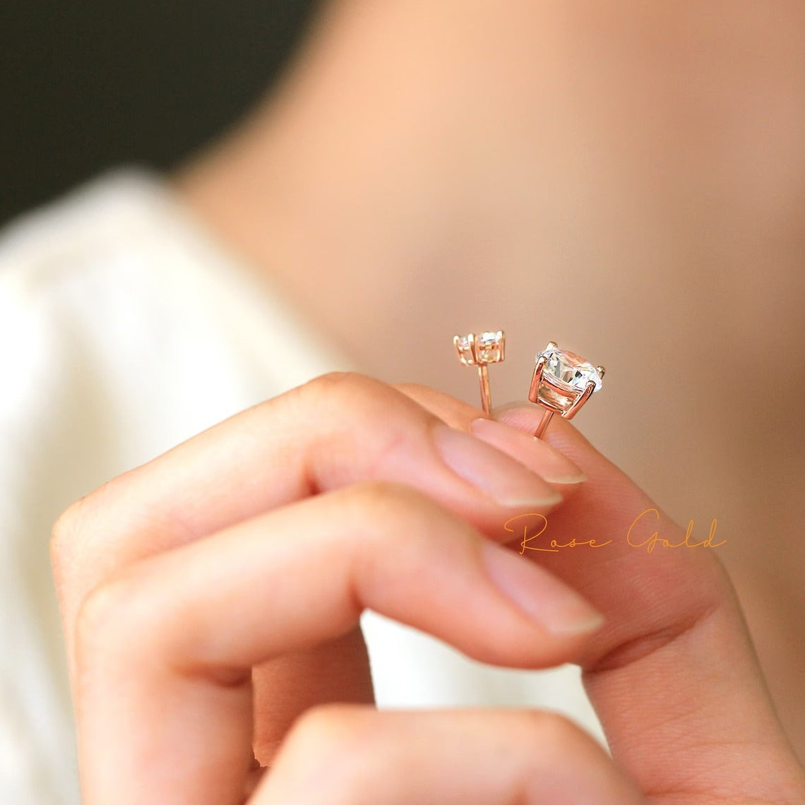4-Prongs Solitaire Stud Earrings Minimal 2mm to Bigger 10mm Brilliant Cut Diamond Simulant Daily Earrings Bridal Earrings
