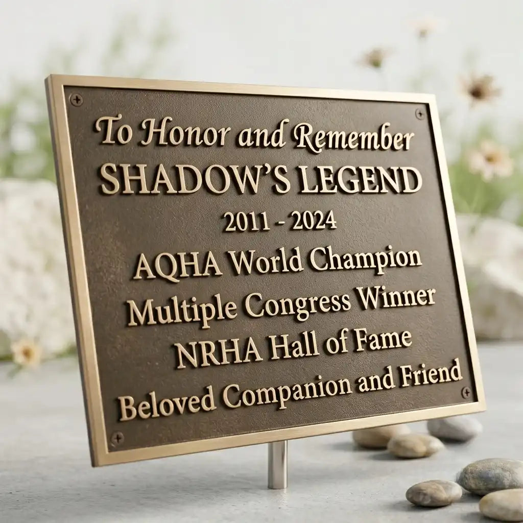 Custom bronze memorial plaque with raised lettering installed on a stone memorial wall outdoors