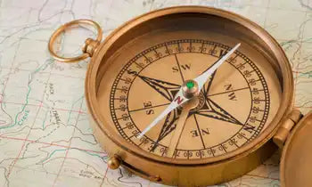 Antique brass compass with classic explorer design and historical navigation style
