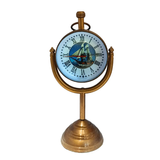 Brass Desk Clock with elegant antique finish for home and office decor