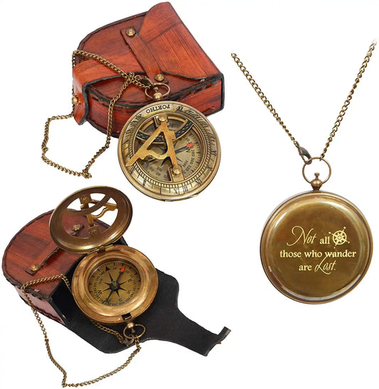Brass sundial compass and traditional navigation tool