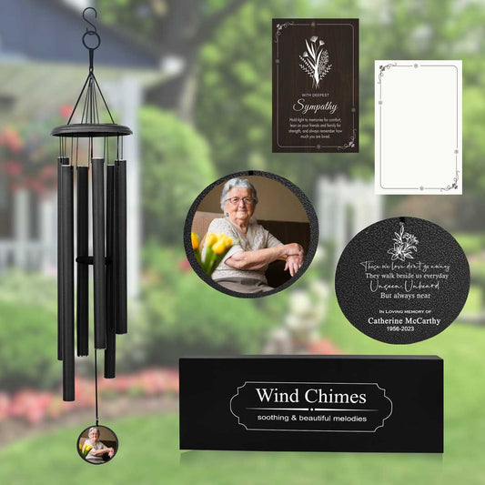 Personalized Photo Wind Chimes with Custom Engraving for Memorial Garden