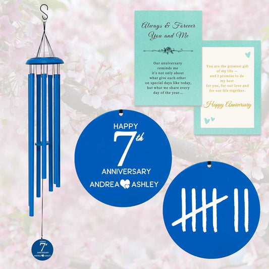 Personalised anniversary wind chime with custom names and message