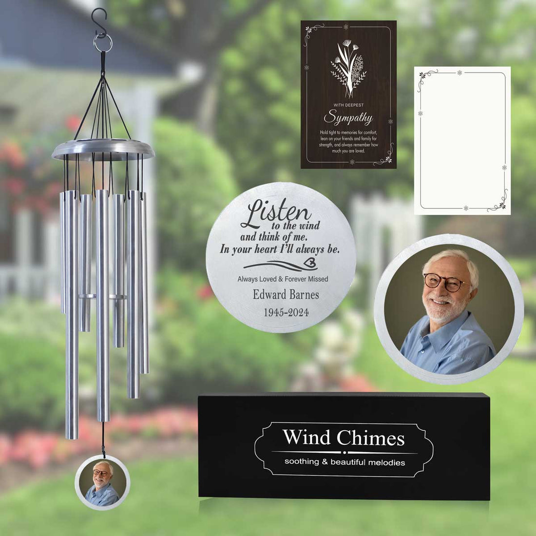 Memorial wind chimes with photo personalized remembrance keepsake