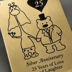 Engraved brass memorial plaque with personalized inscription