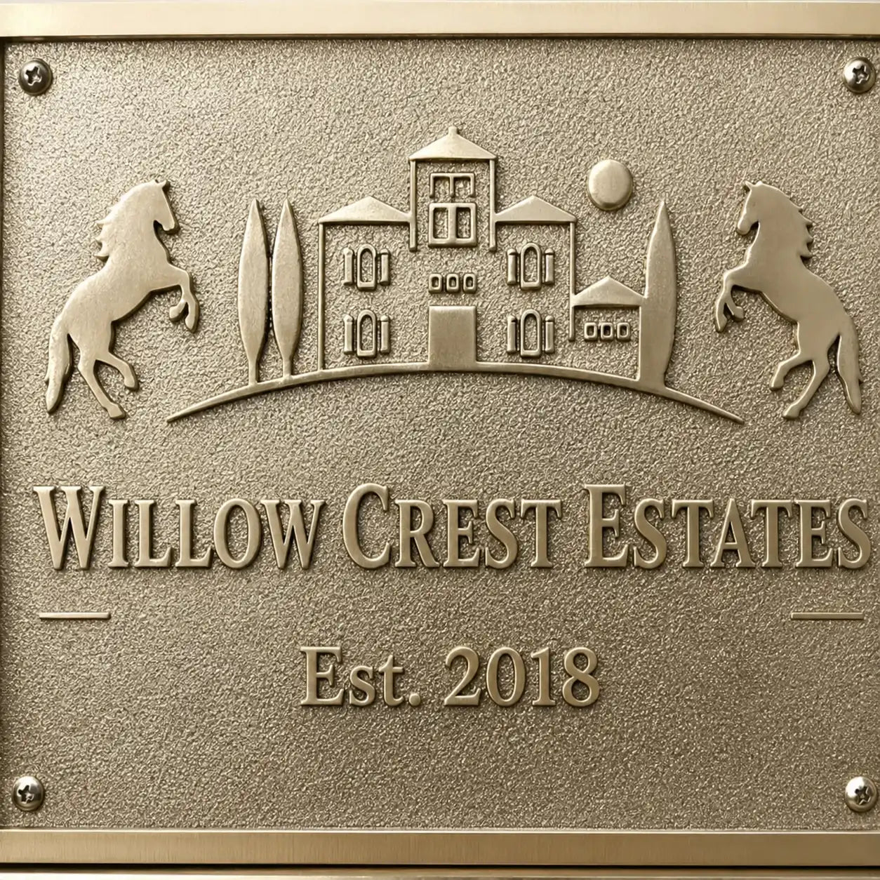 Custom brass family name plaque with engraved address