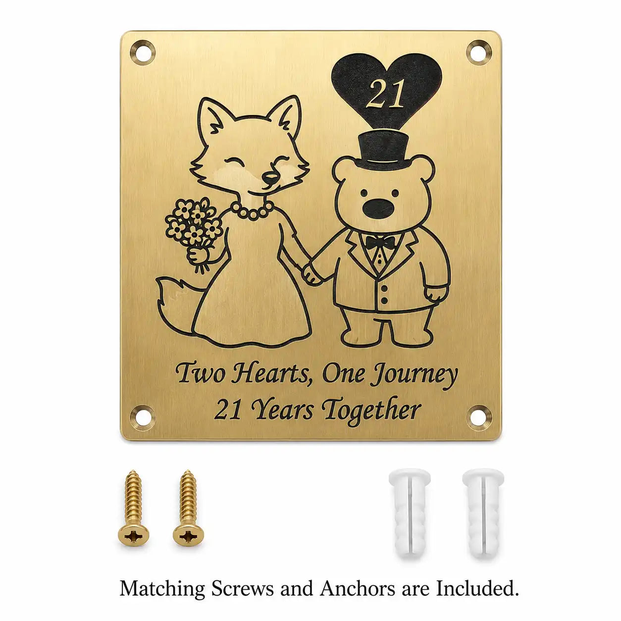 Premium gold brass plaque for office and home presented with screws and anchors for secure wall mounting.