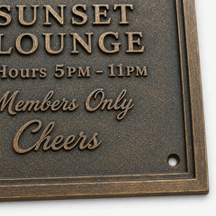 Architectural cast bronze plaque with custom logo and engraved text