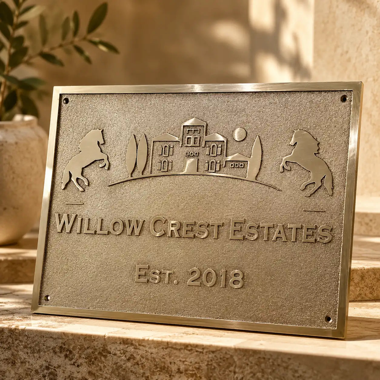 Brass address plaque with personalized family name