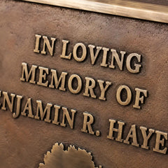 Custom bronze tribute plaque with personalized name and message