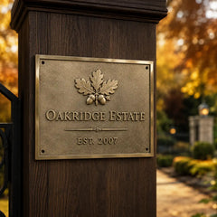 Brass address sign with custom engraved text and personalized house details