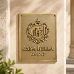 Personalized brass home name plaque with address details