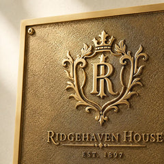 Personalized brass house address plaque for home entrance