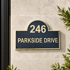 Decorative custom house number signs with personalized details