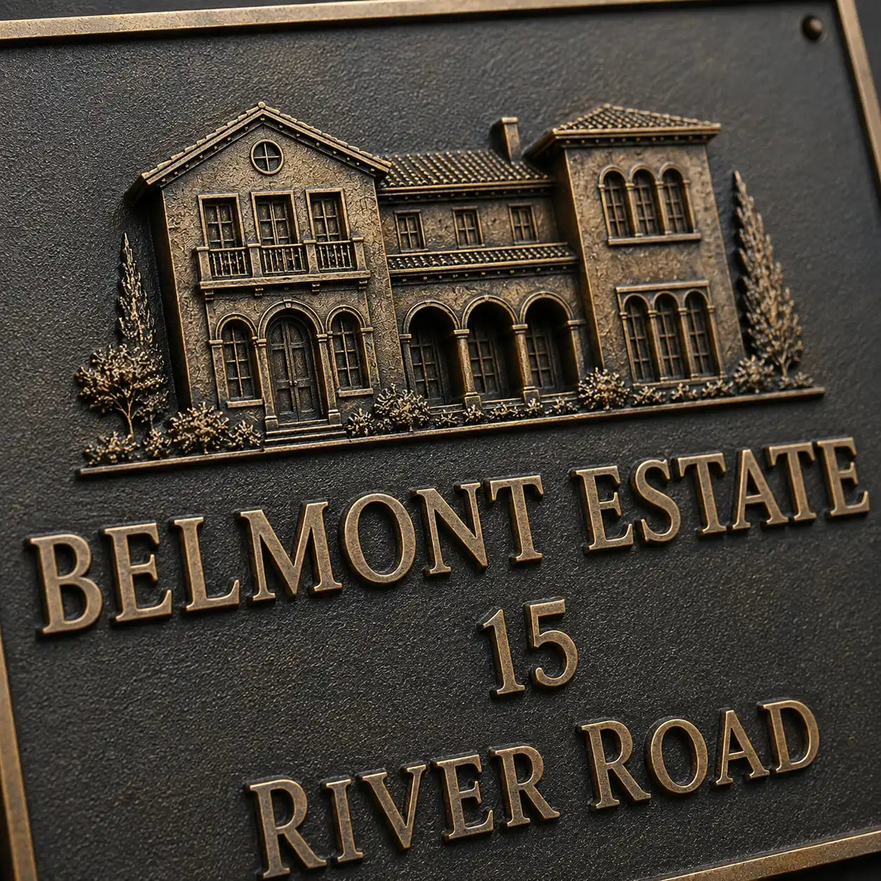 Decorative bronze house number plaque with custom engraving