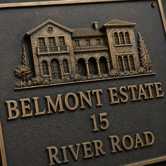 Decorative bronze house number plaque with custom engraving