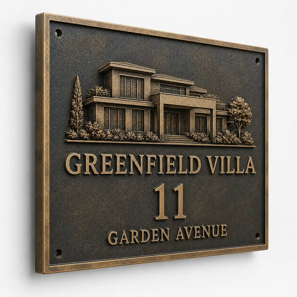 Personalized bronze address plaque for home, gate, or fence