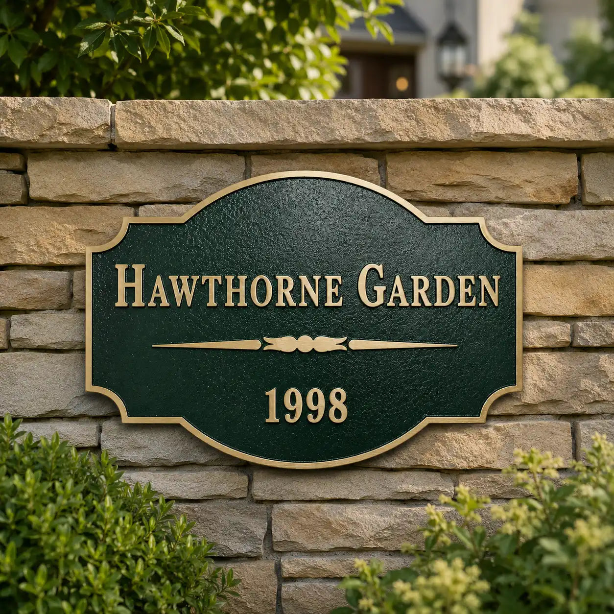 Outdoor brass address plaque with custom engraved details