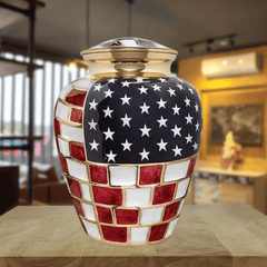 Urna para cenizas con bandera patriótica americana de cremación funeraria 07