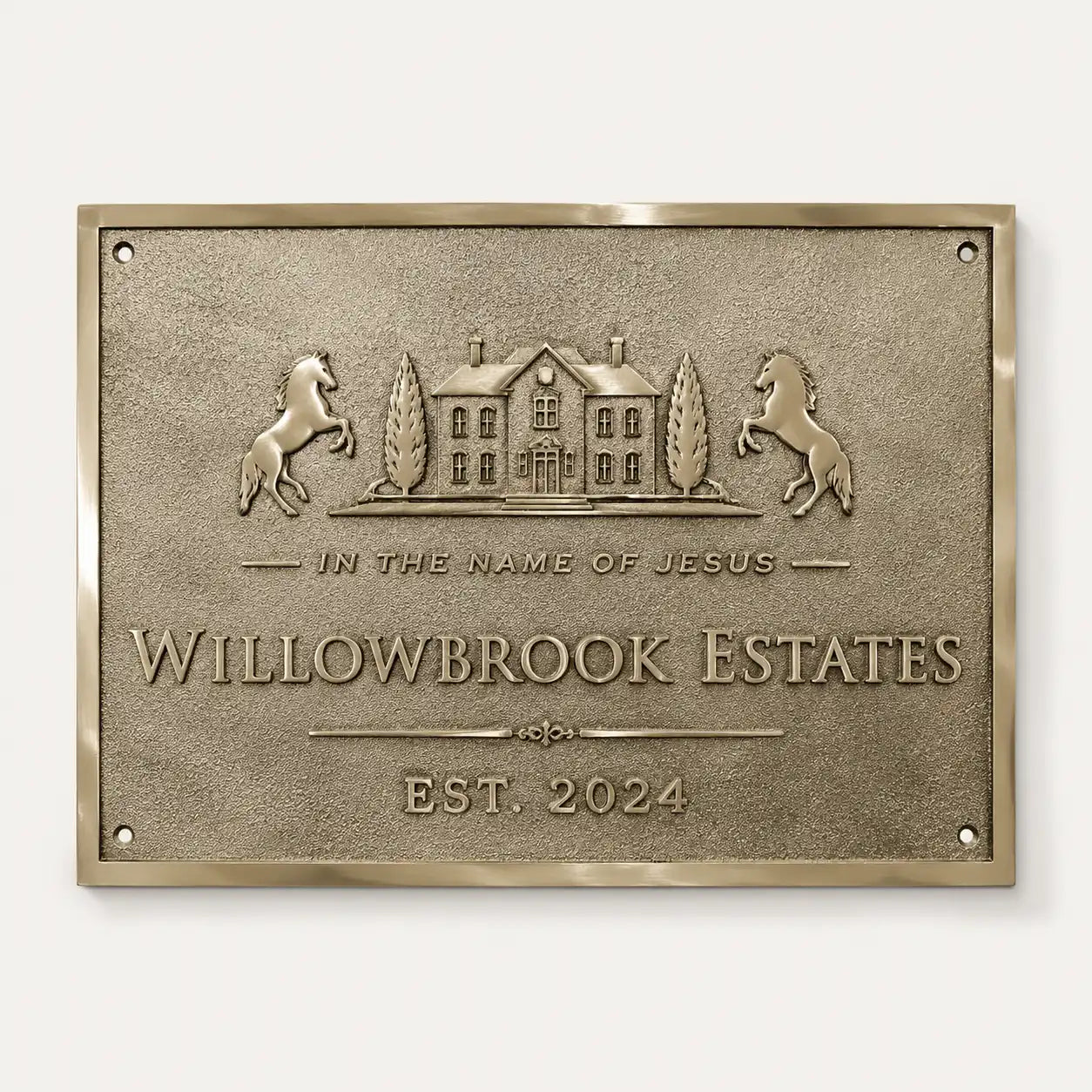 Custom engraved brass address plaque with house number and family name