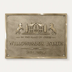 Custom engraved brass address plaque with house number and family name
