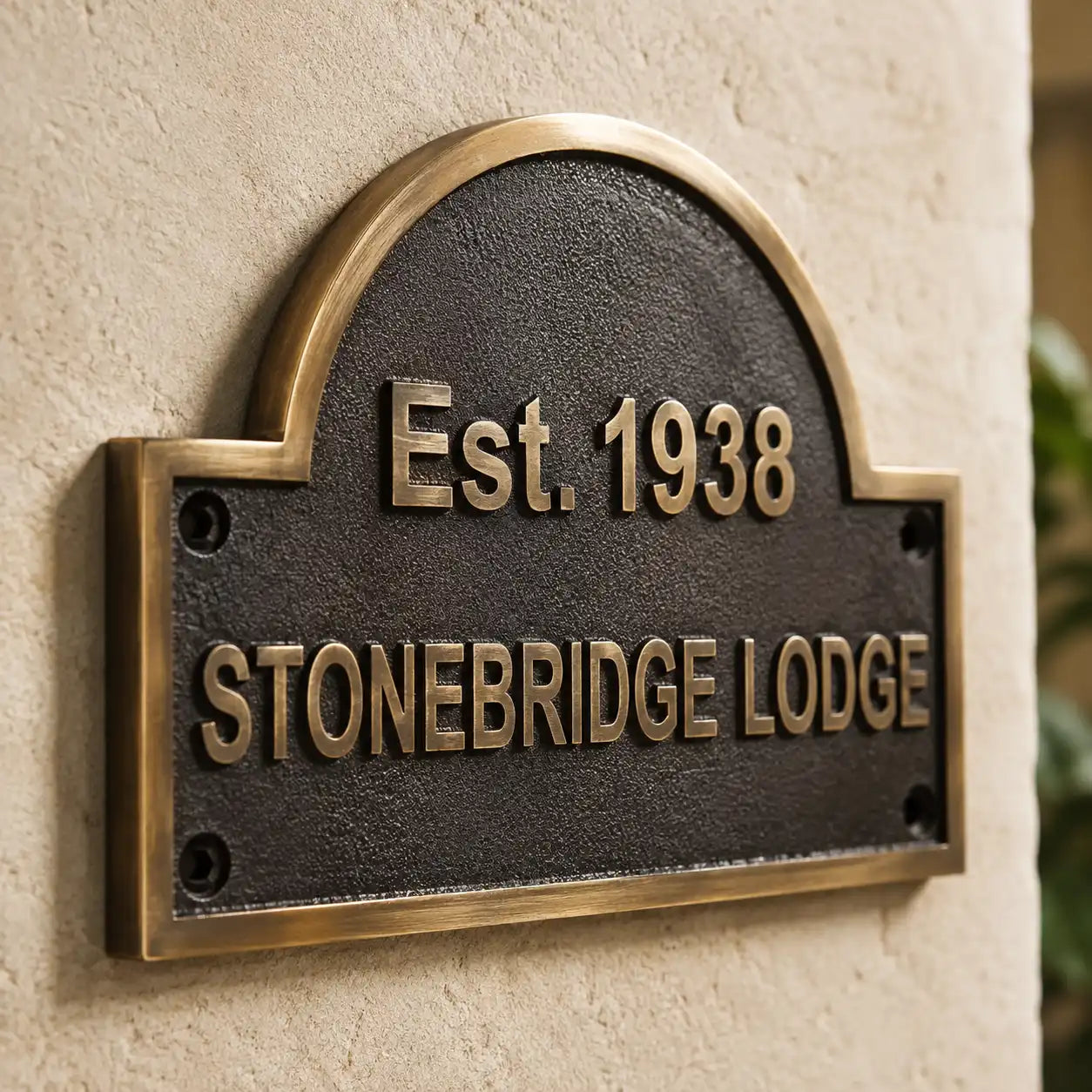 Personalized bronze house address plaque featuring an elegant antique finish