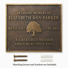 Personalized Bronze Plaque with two screws and two wall plugs arranged beneath the product.