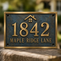 Personalized oil-rubbed bronze house number sign for home entrance
