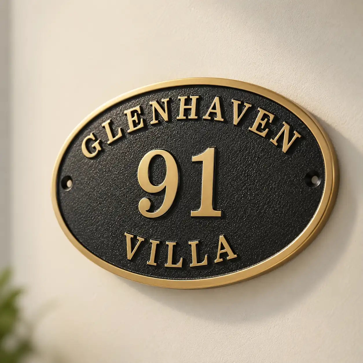 Custom oval bronze address plaque with personalized house number