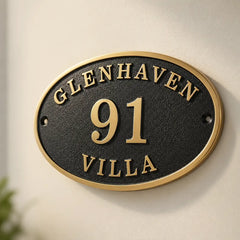 Custom oval bronze address plaque with personalized house number