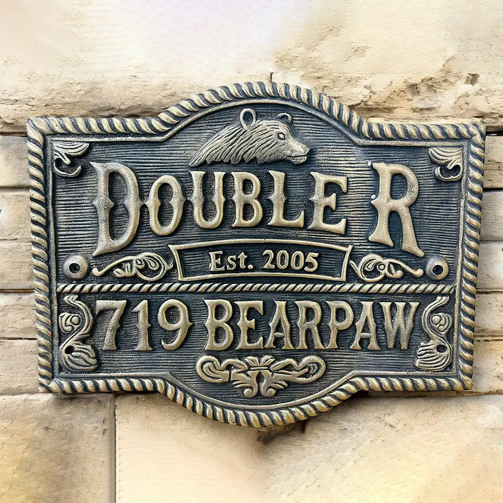 Brass 3D house address plaque