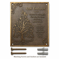 Cast Bronze Plaque and mounting kit featuring matching screws and durable wall anchors.