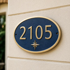 Personalized oval brass house number plaque for home entrance