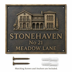 Bronze Name Plates with included screw and anchor set for secure wall mounting.